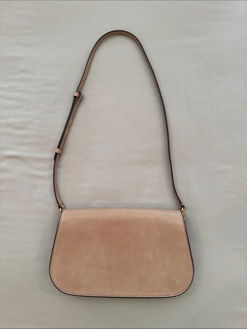 Tory Burch Taupe Miller Leather Bag with Gold Logo